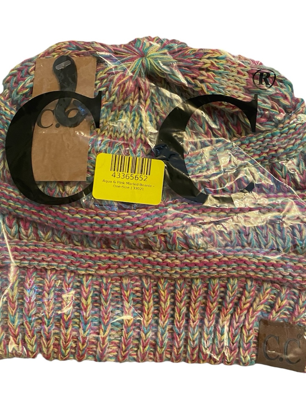 C.C Multicolor Marled Knit Beanie - Aqua, Pink & Yellow
